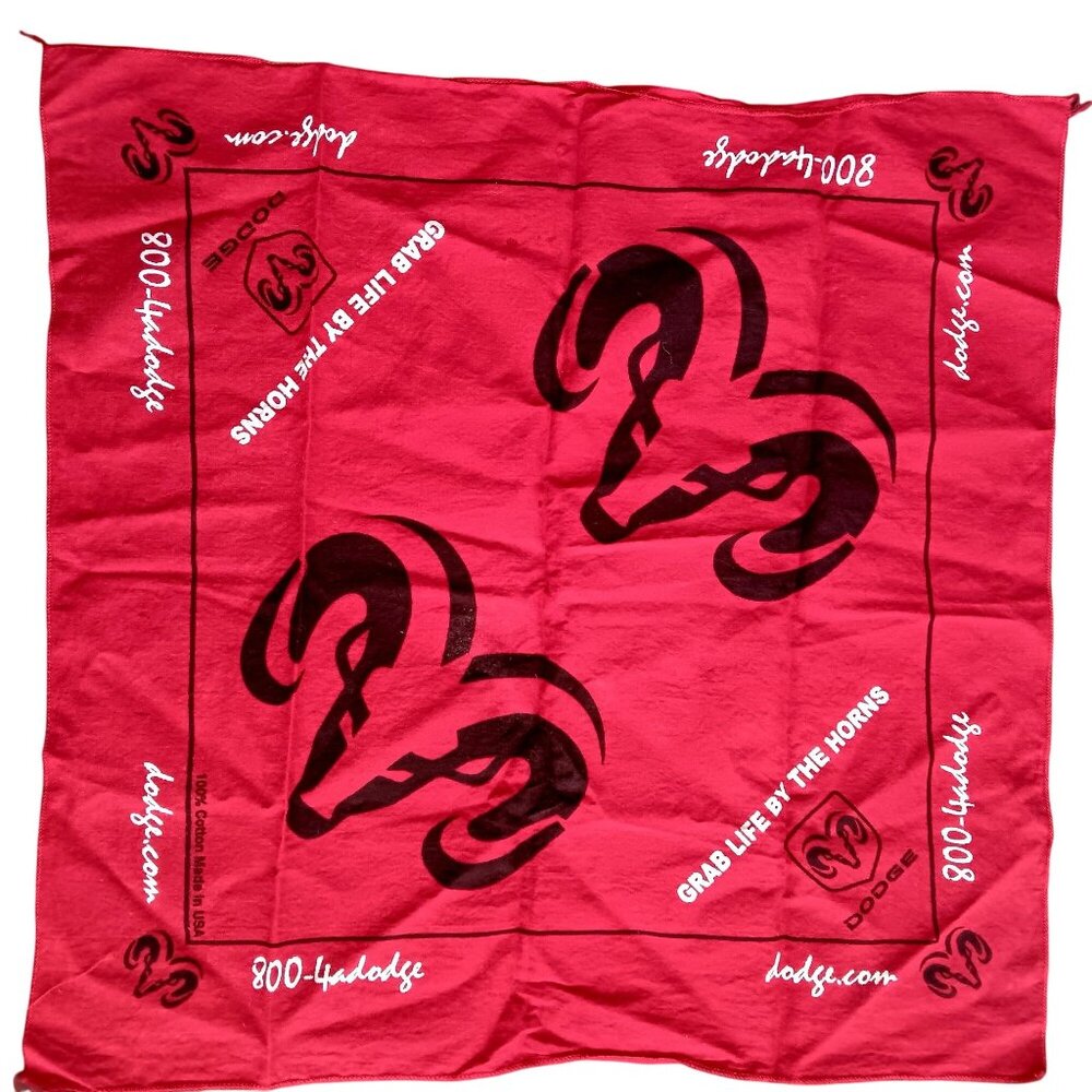 Dodge Bandana Red Ram Hanky Bandana Logo 100% Cotton Made In USA 20x20"